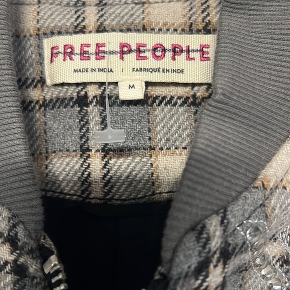 NWOT FP Free People Louie Grey Plaid Embellished Bomber Jacket - Picture 7 of 10